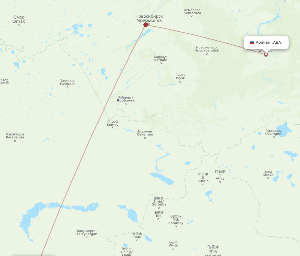 Bishkek - Abakan route map and flight paths