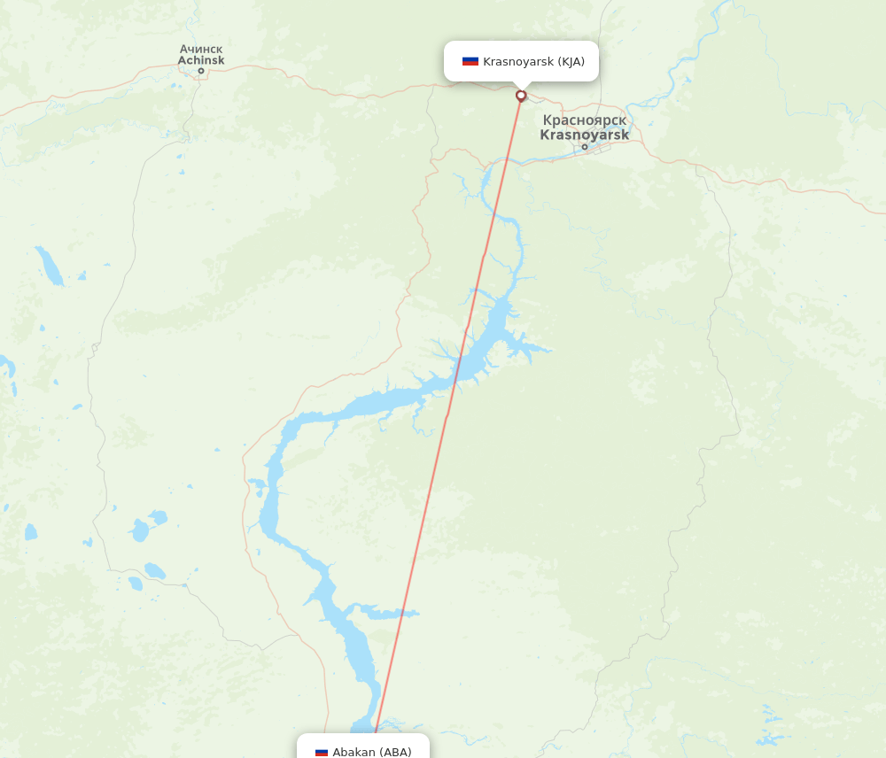 Abakan - Krasnojarsk route map and flight paths
