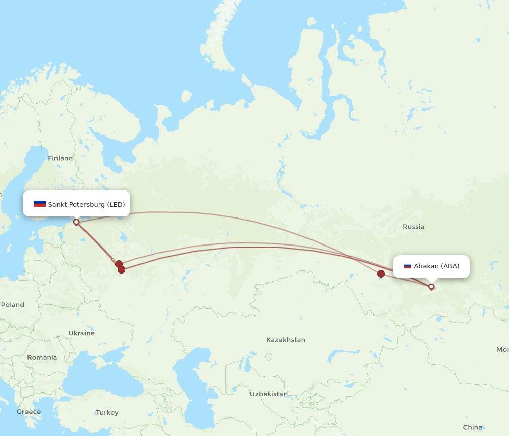 ABA to LED flights and routes map