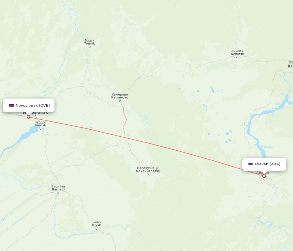Abakan - Novosibirsk route map and flight paths