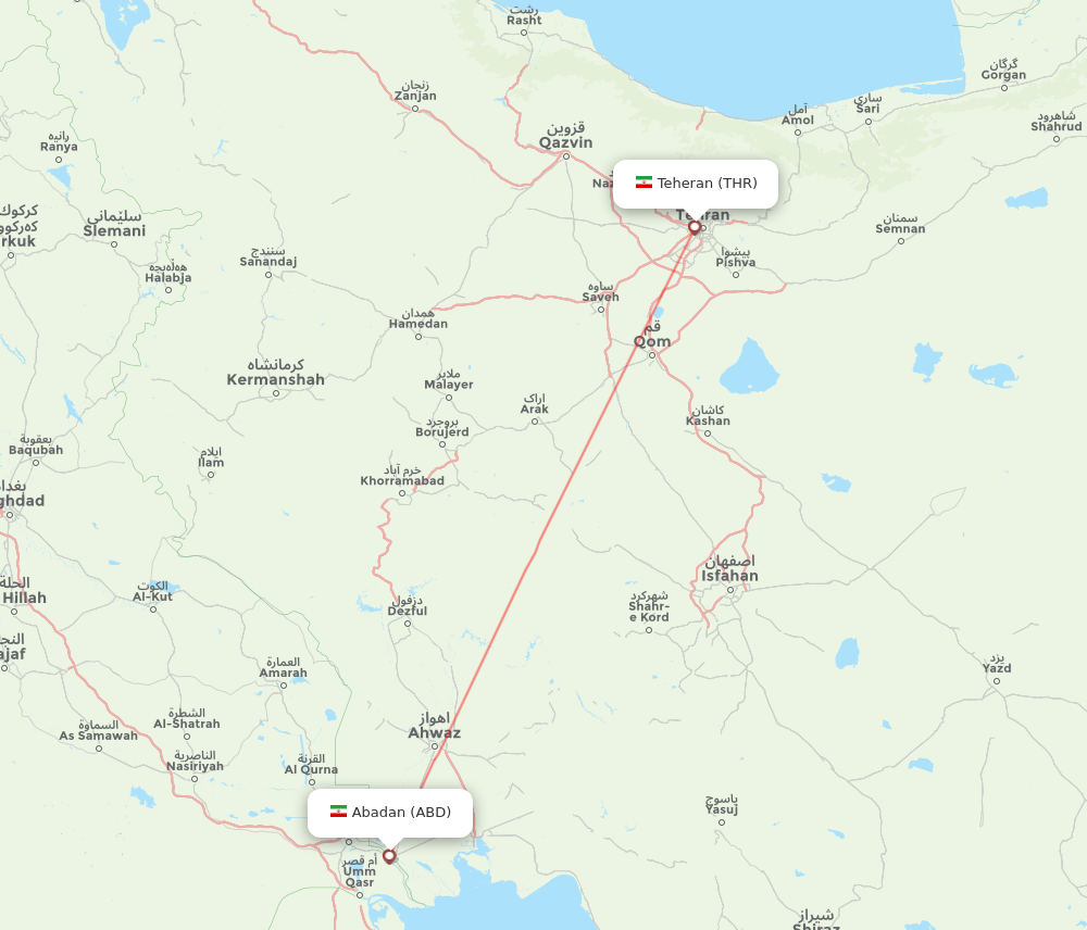 ABD to THR flights and routes map
