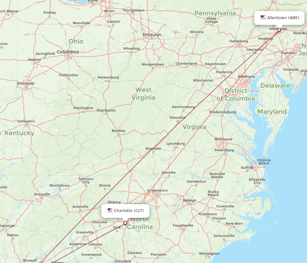 ABE-CLT flight routes