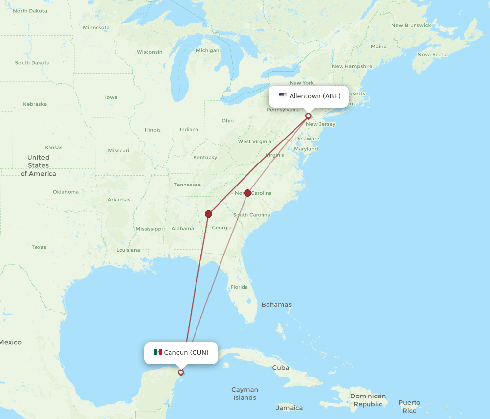 ABE-CUN flight routes