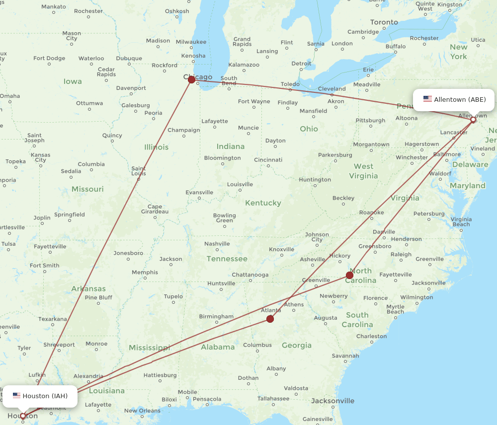 ABE-IAH flight routes
