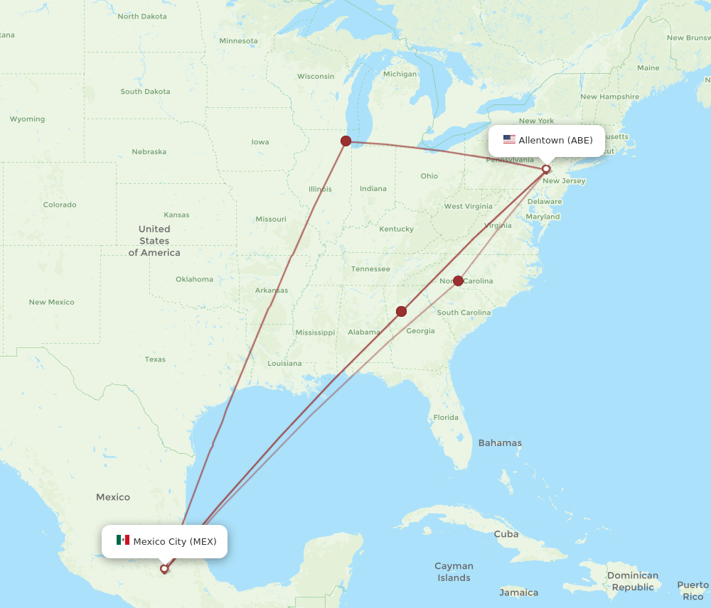 ABE-MEX flight routes