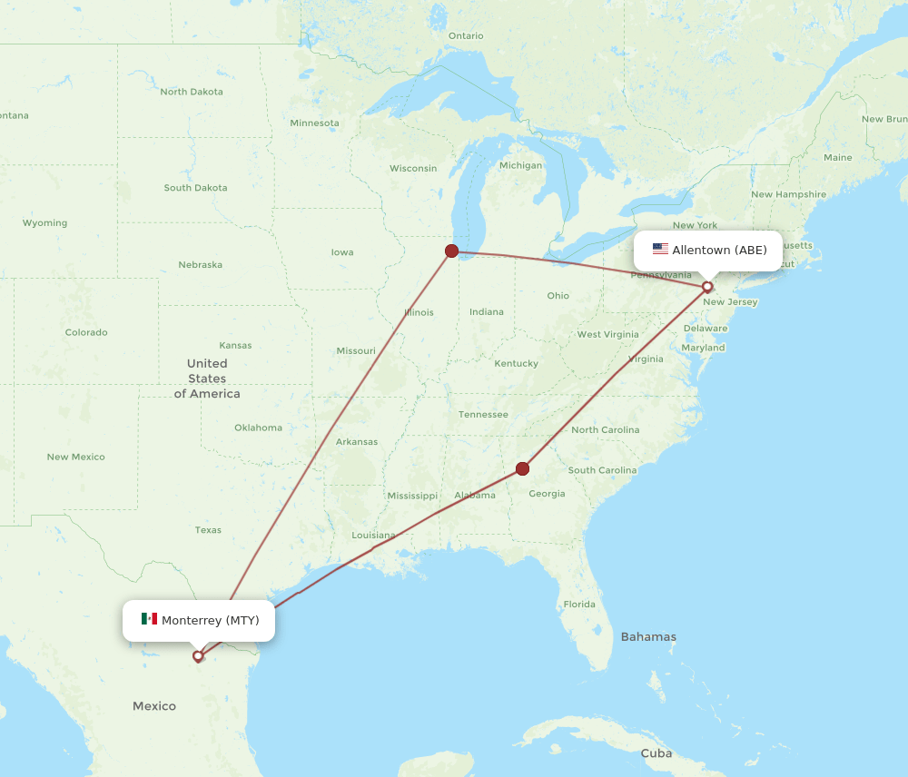 ABE-MTY flight routes