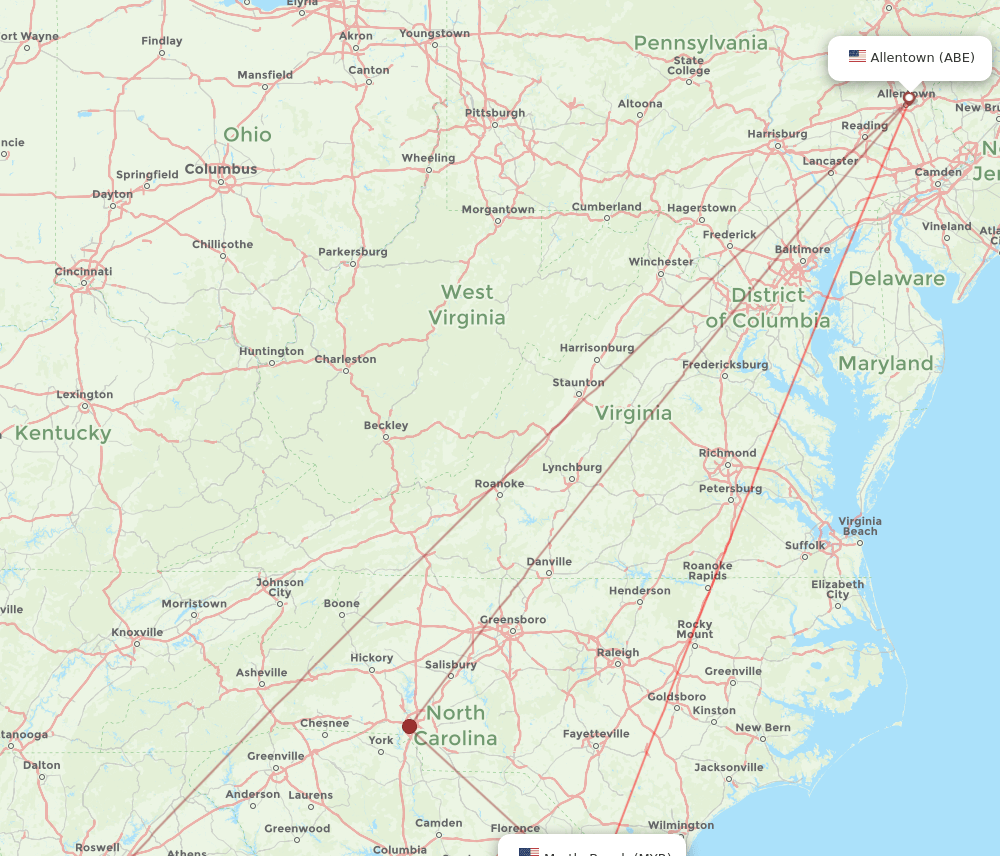 ABE-MYR flight routes