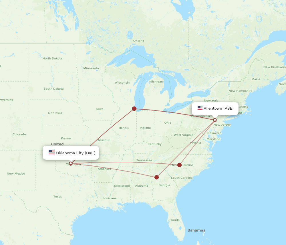 ABE-OKC flight routes