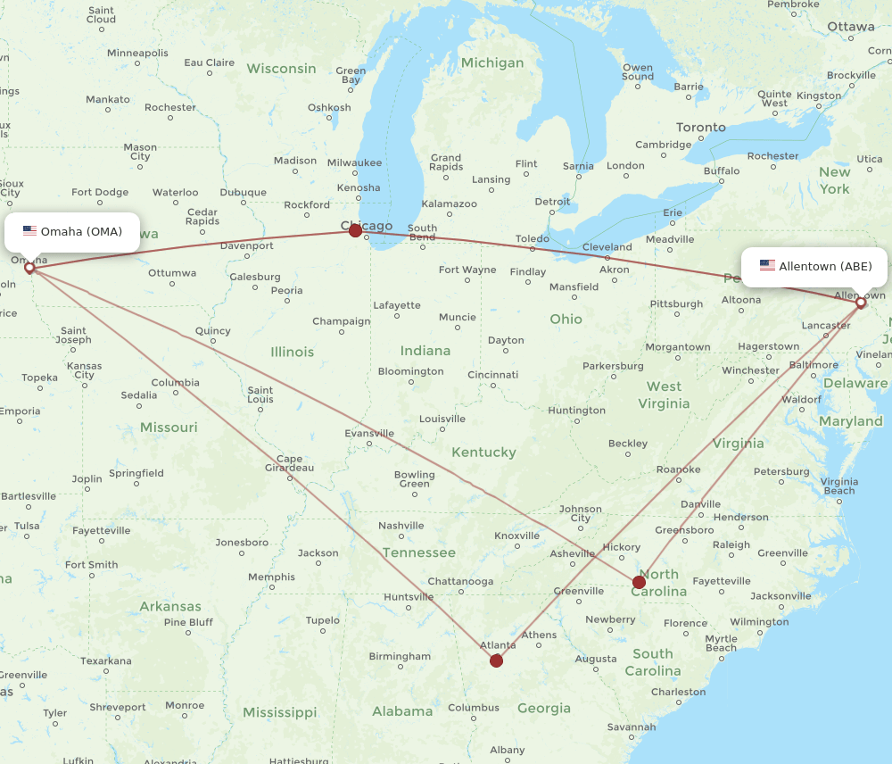 ABE-OMA flight routes