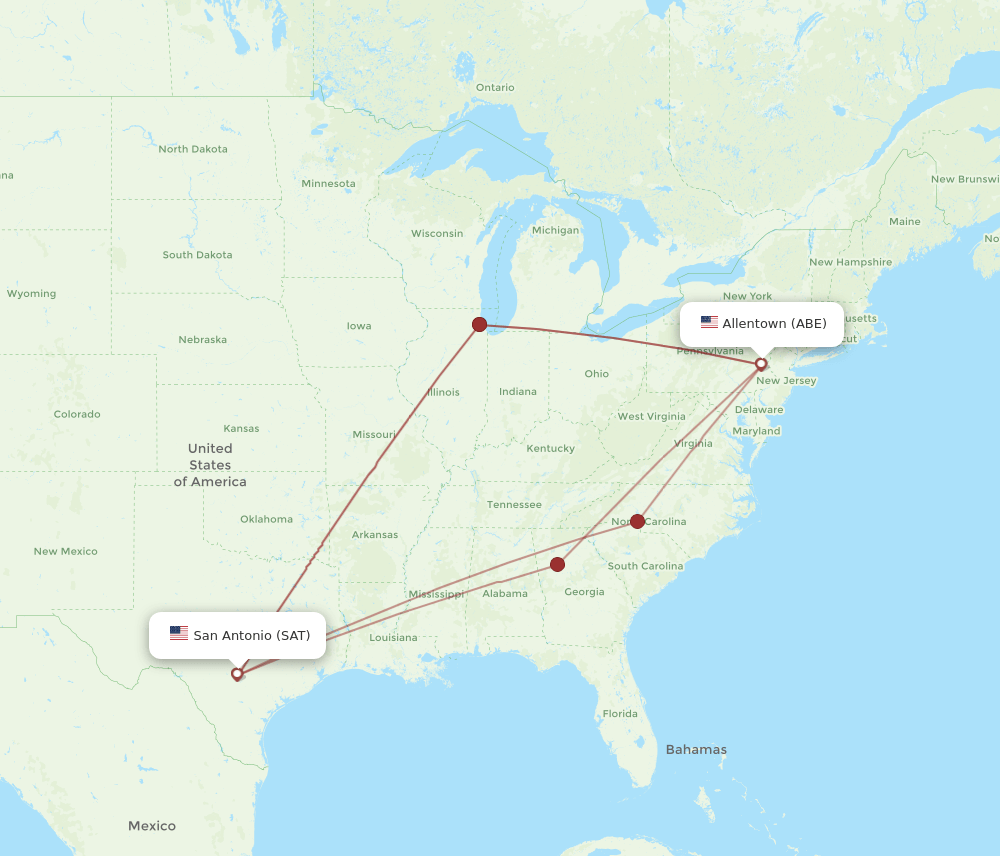 ABE-SAT flight routes