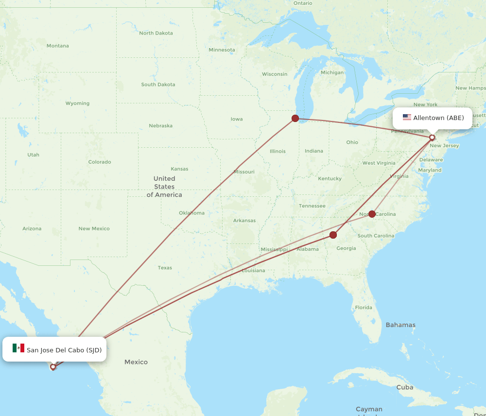 ABE-SJD flight routes