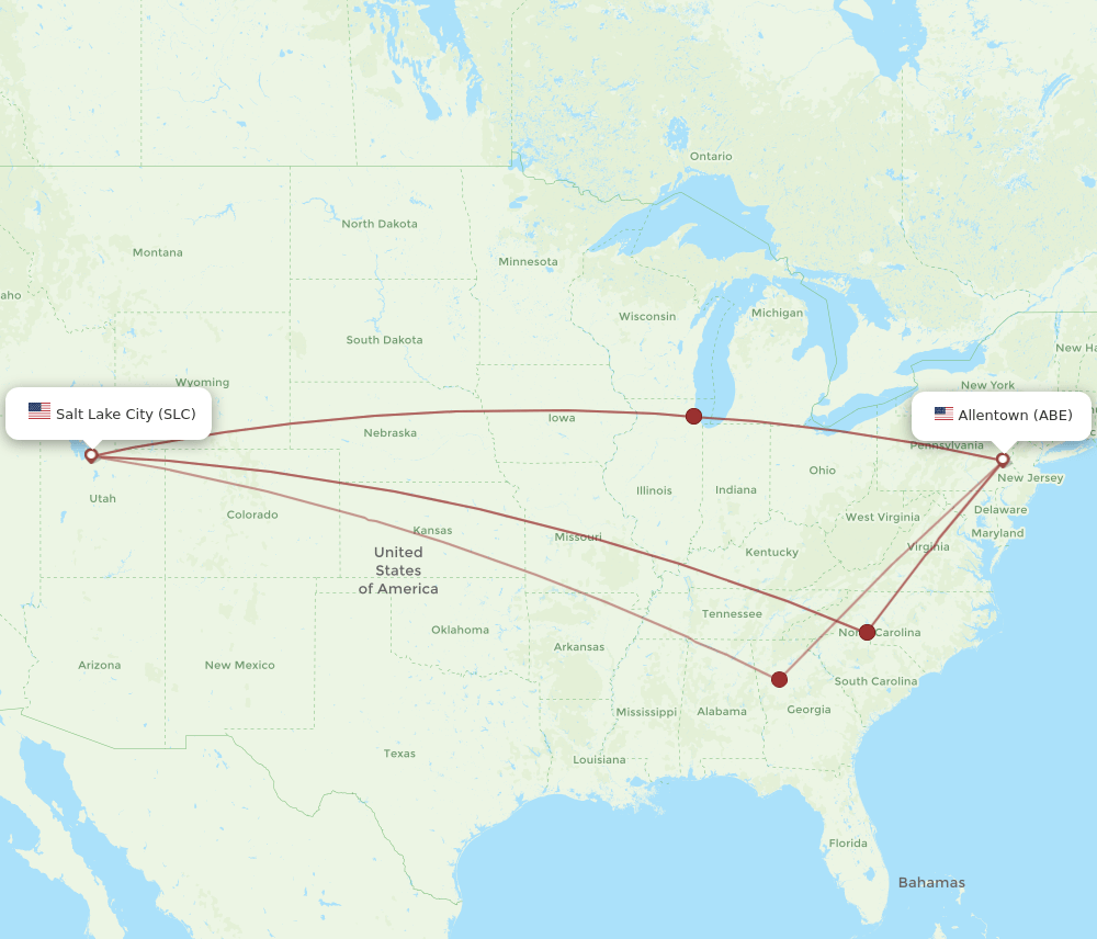 ABE to SLC flights and routes map