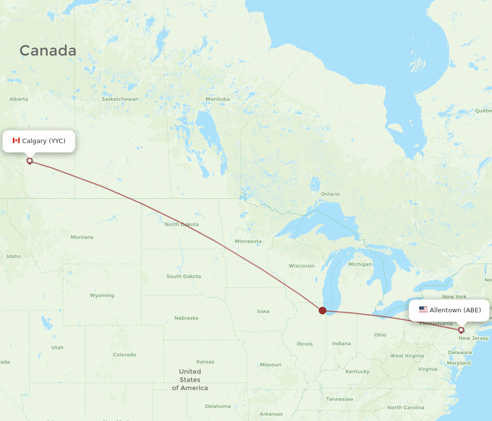 Calgary - Allentown route map and flight paths