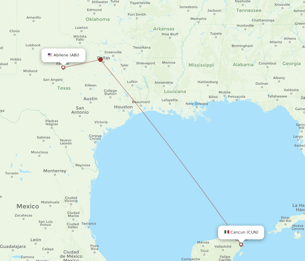 ABI-CUN flight routes