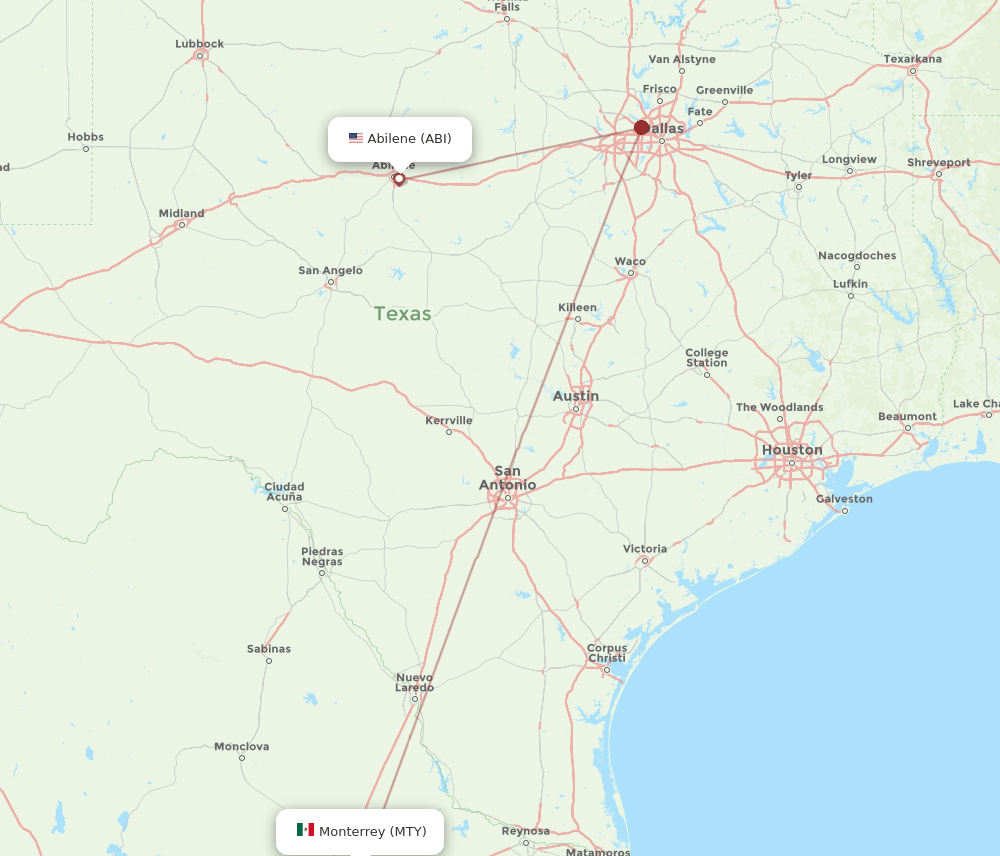 ABI to MTY flights and routes map