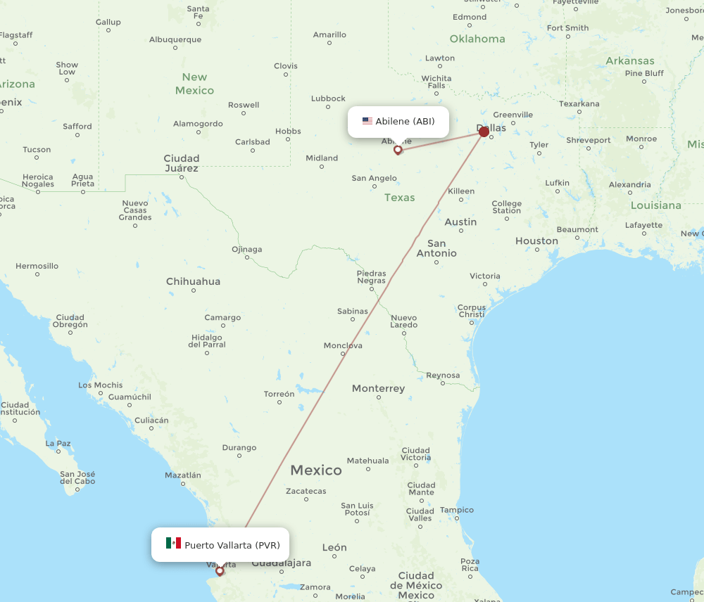 ABI to PVR flights and routes map