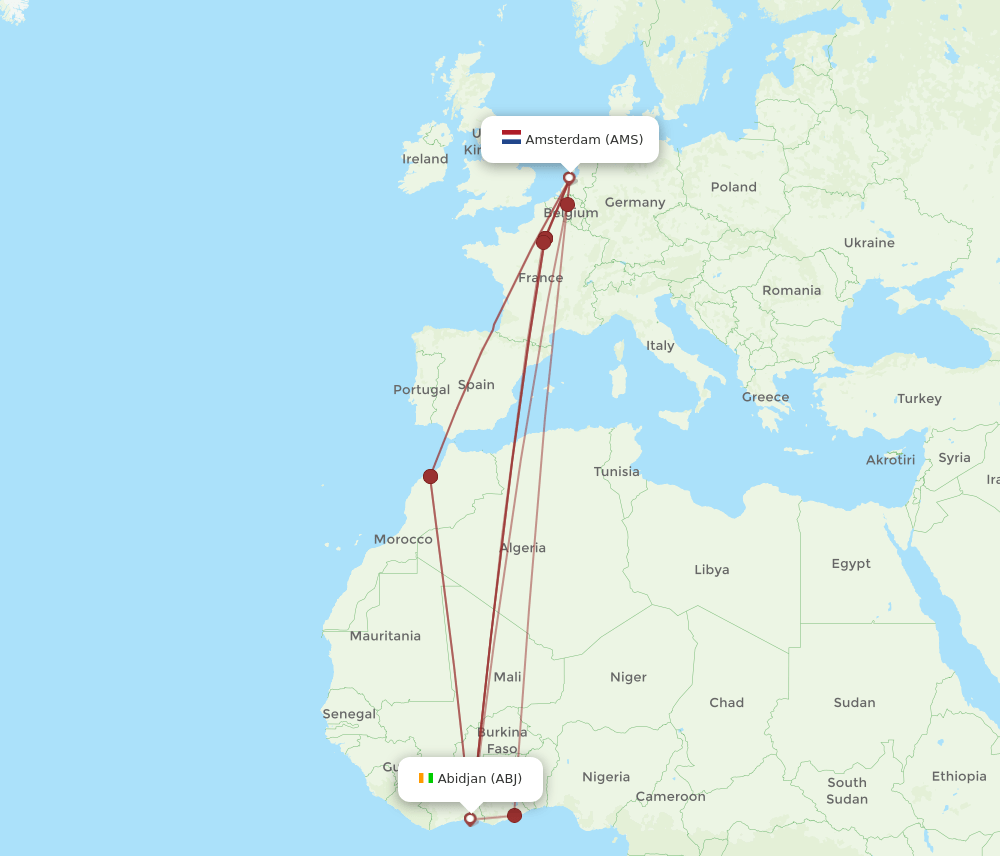 ABJ-AMS flight routes