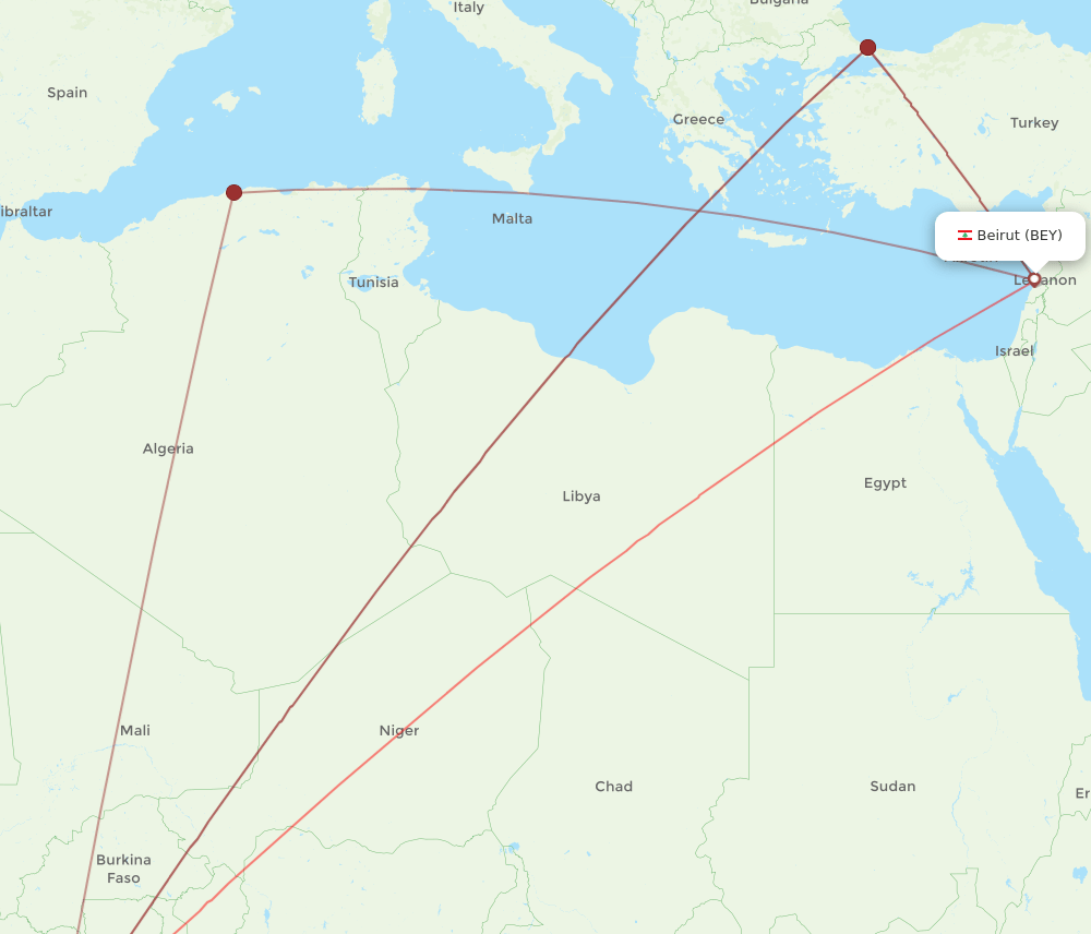 ABJ-BEY flight routes