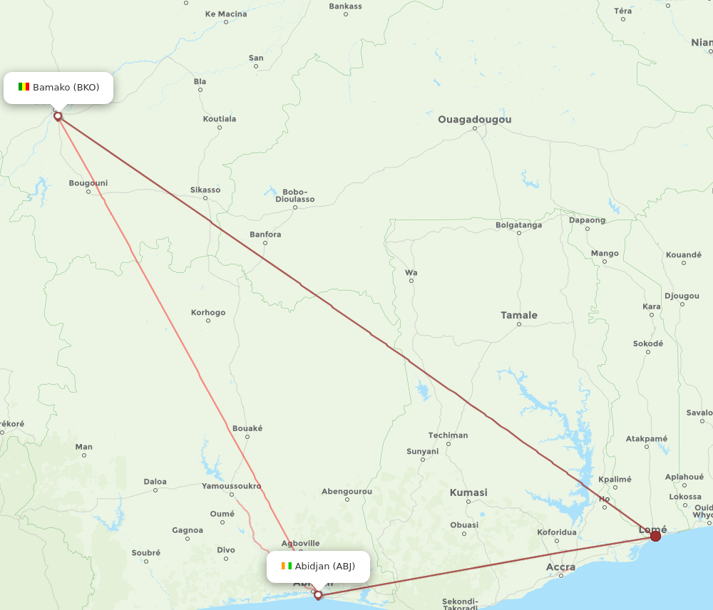 ABJ to BKO flights and routes map