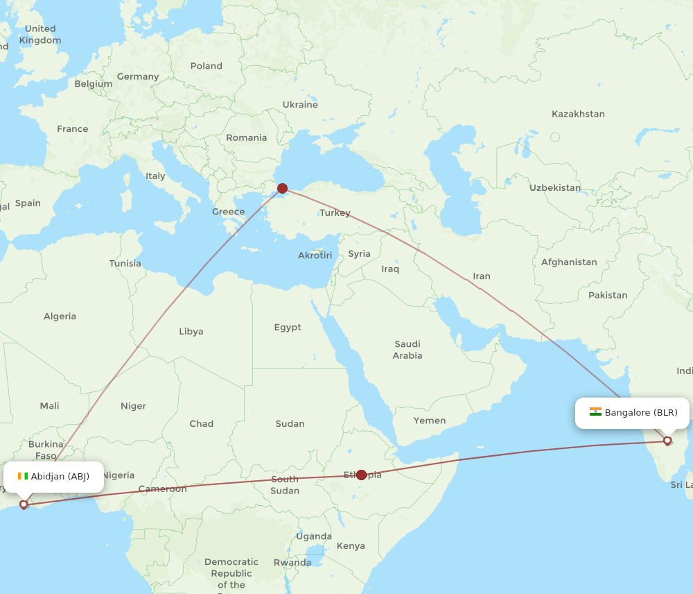ABJ-BLR flight routes