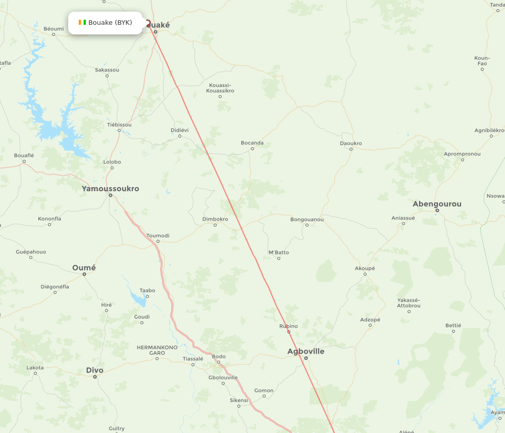 Abidjan - Bouake route map and flight paths