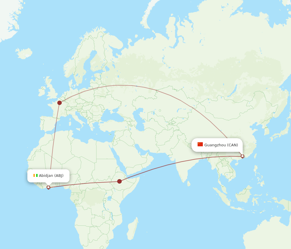 ABJ to CAN flights and routes map