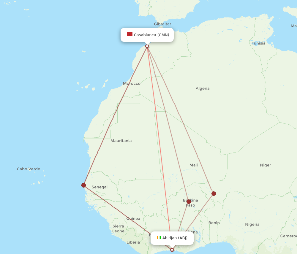 ABJ to CMN flights and routes map