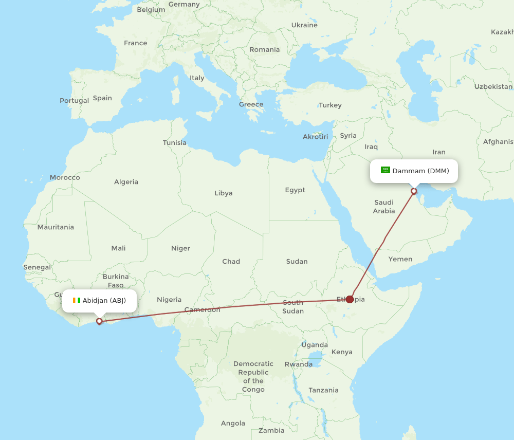 ABJ to DMM flights and routes map