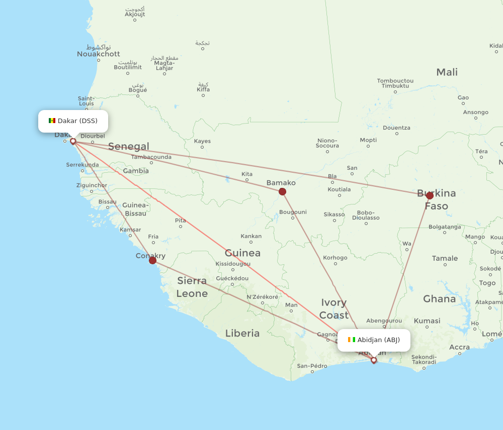 ABJ to DSS flights and routes map