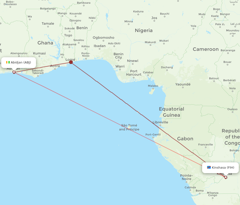 ABJ to FIH flights and routes map