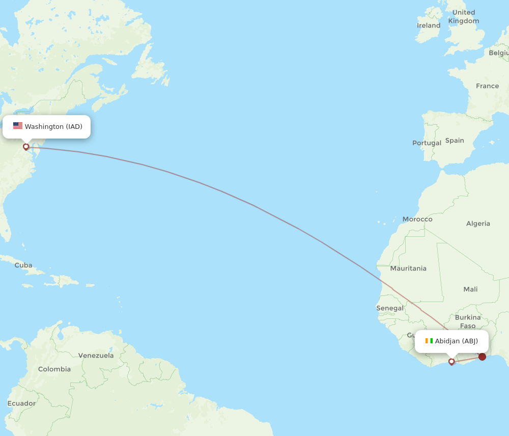 ABJ to IAD flights and routes map