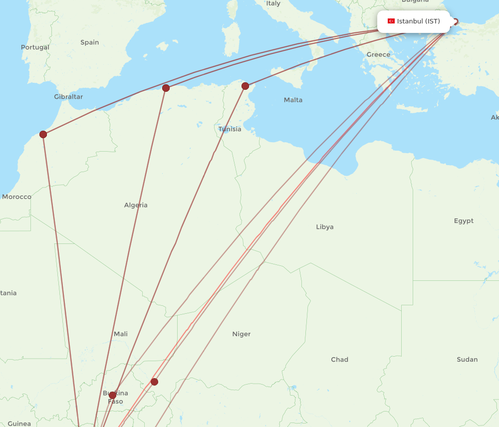 ABJ to IST flights and routes map