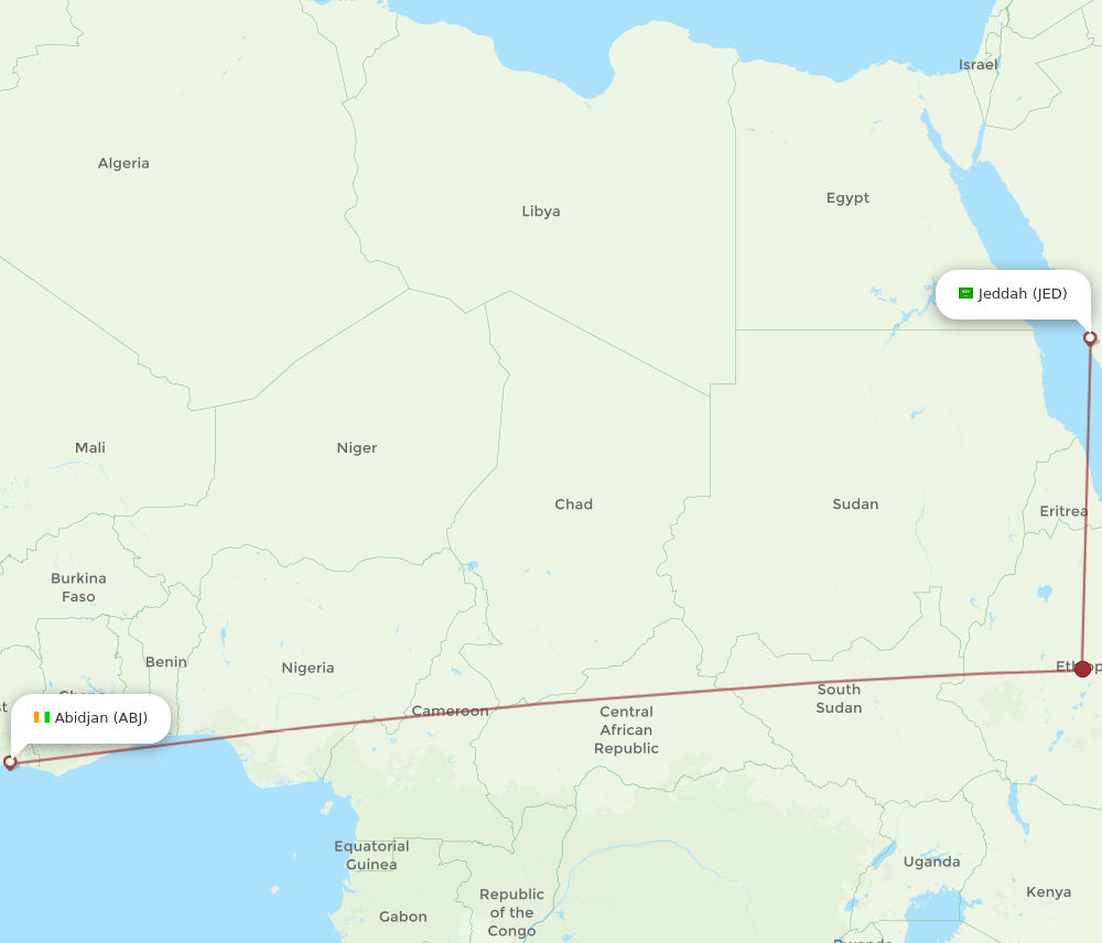 ABJ to JED flights and routes map