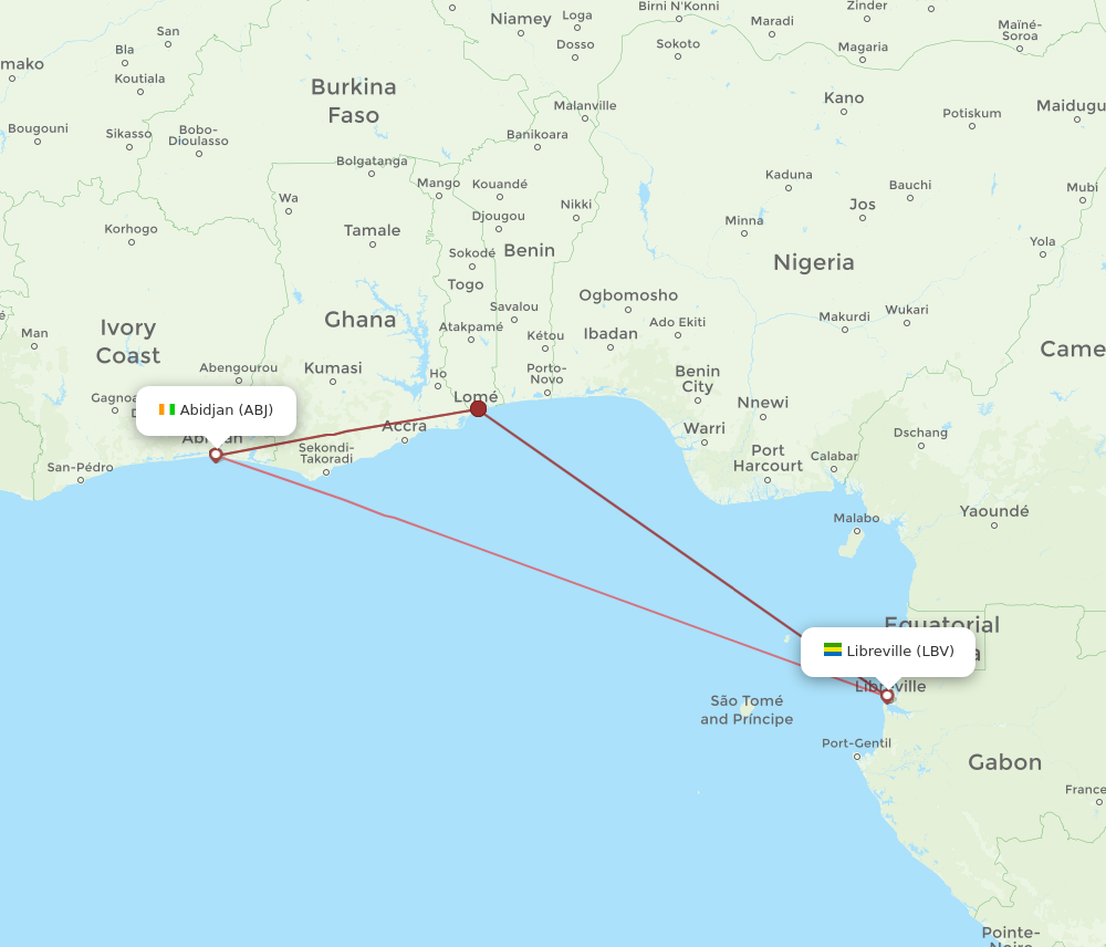ABJ to LBV flights and routes map