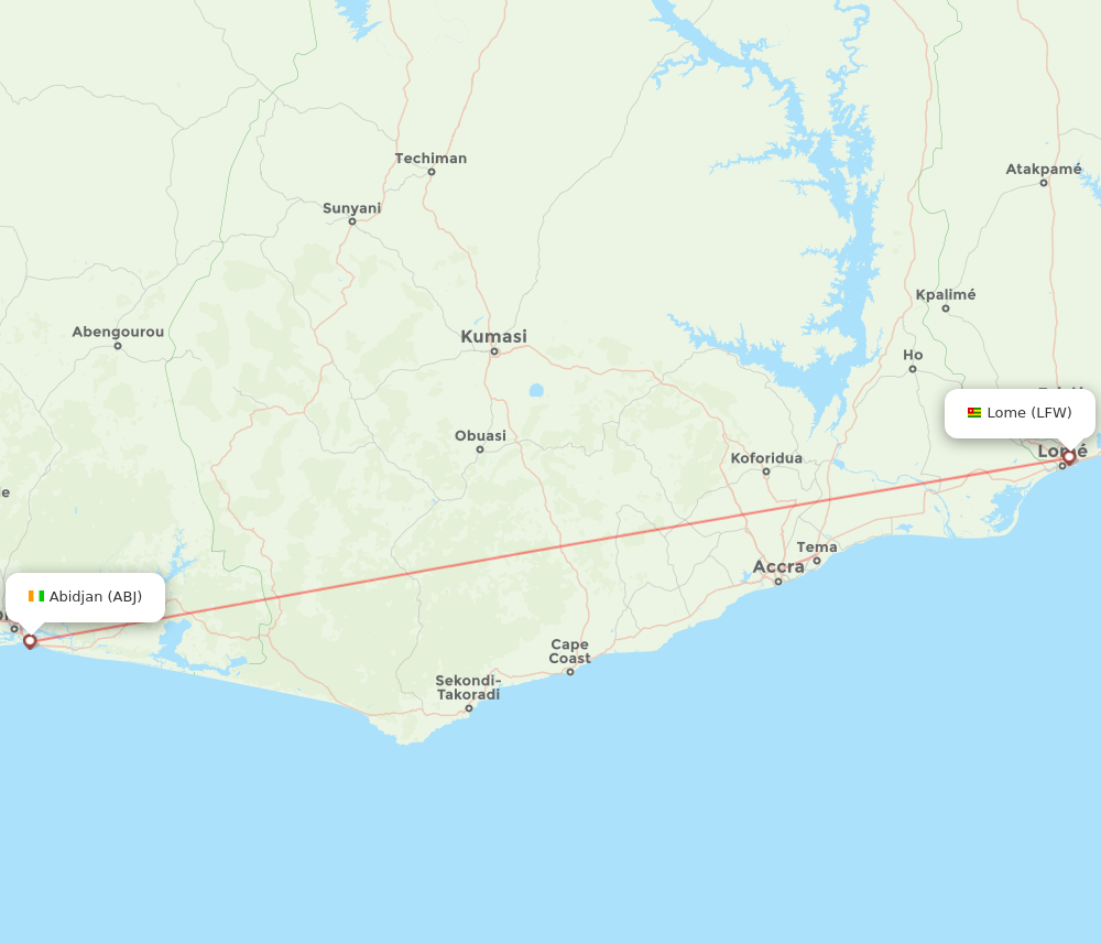 ABJ to LFW flights and routes map