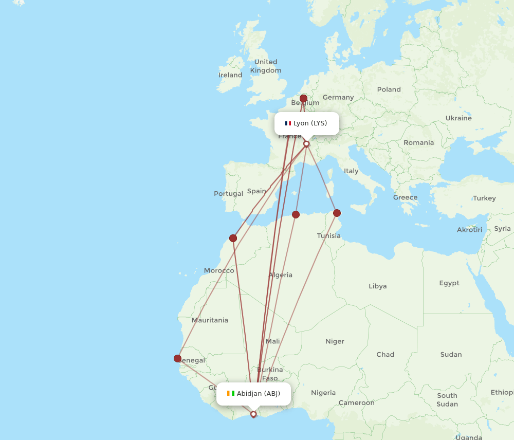 ABJ to LYS flights and routes map