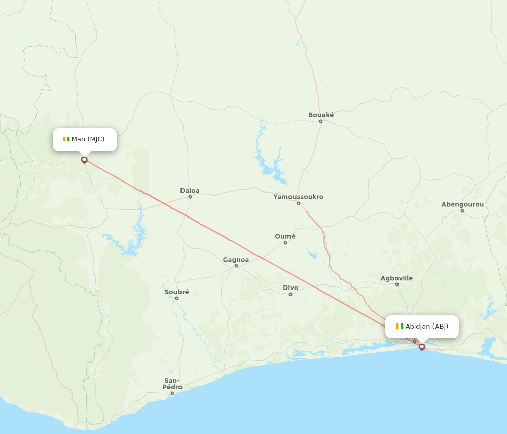 ABJ to MJC flights and routes map
