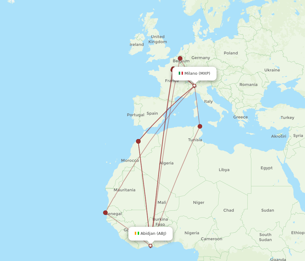 ABJ-MXP flight routes