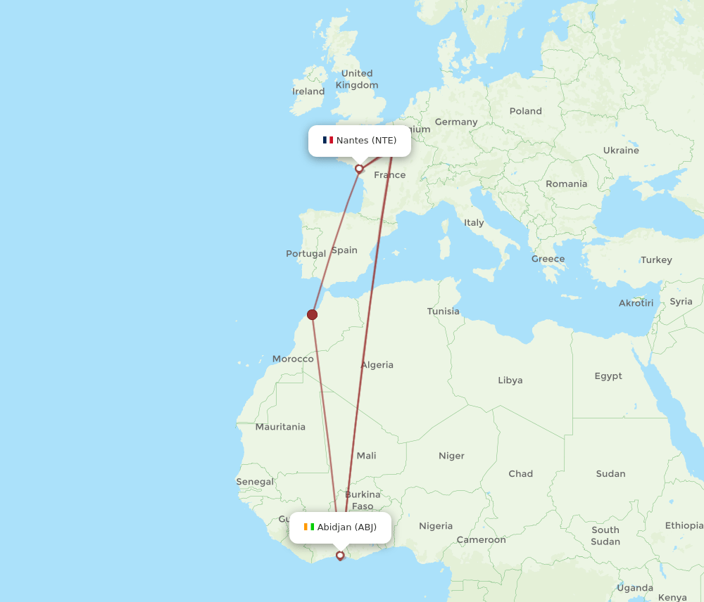ABJ to NTE flights and routes map