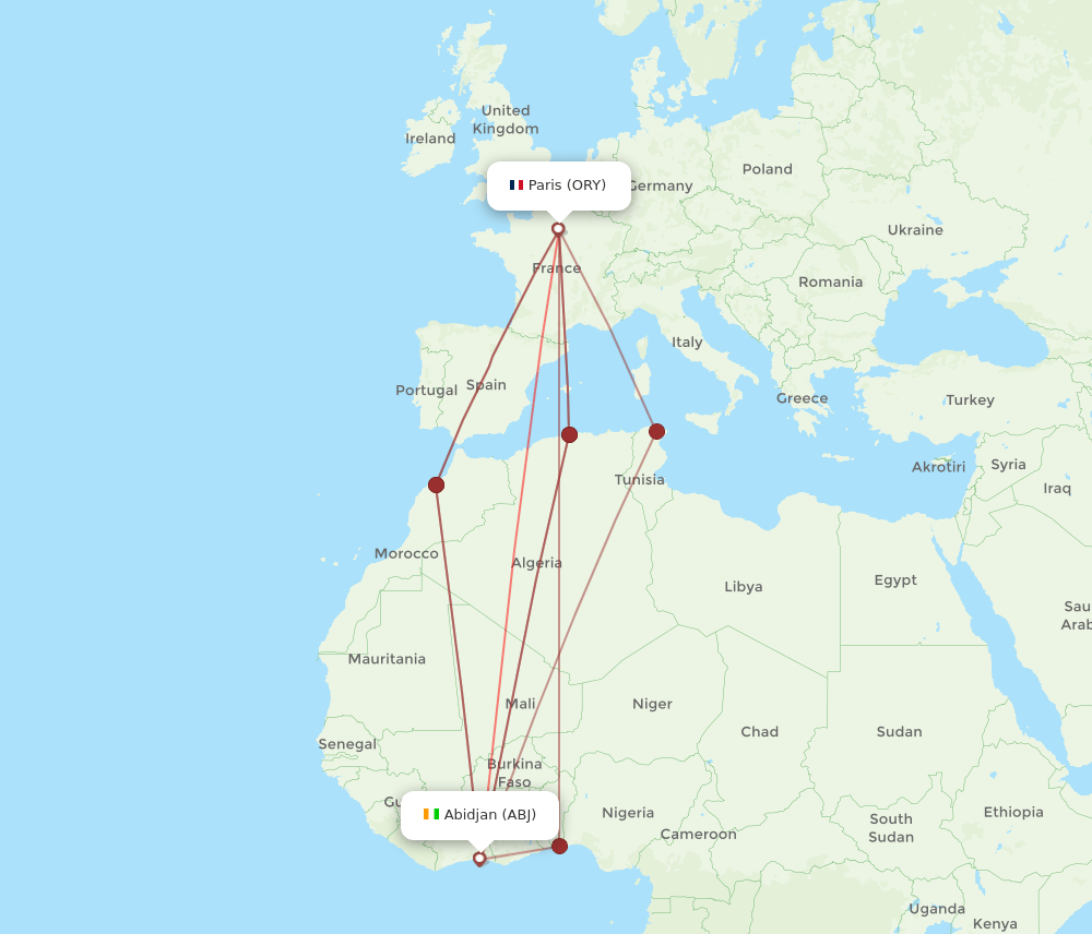 ABJ to ORY flights and routes map