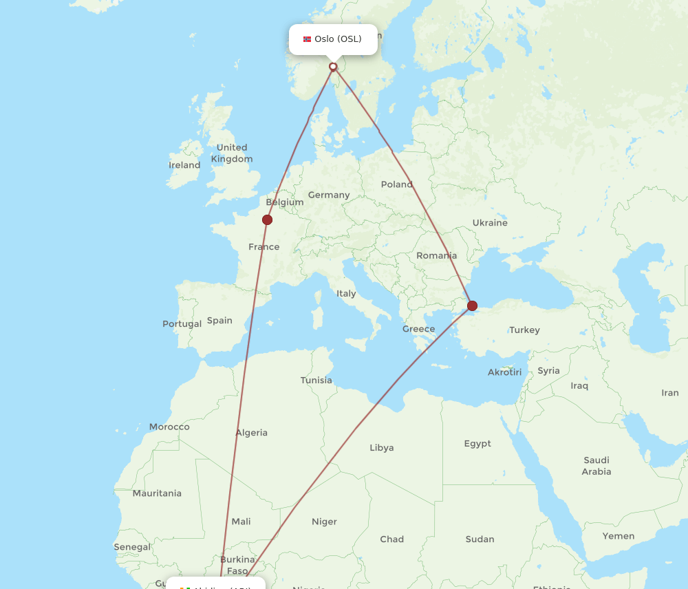 ABJ-OSL flight routes