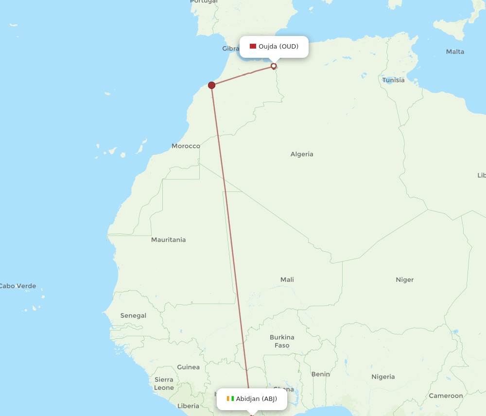 ABJ-OUD flight routes