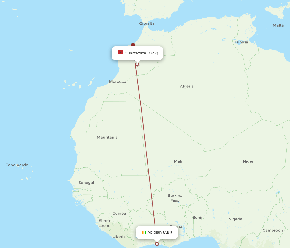 ABJ-OZZ flight routes