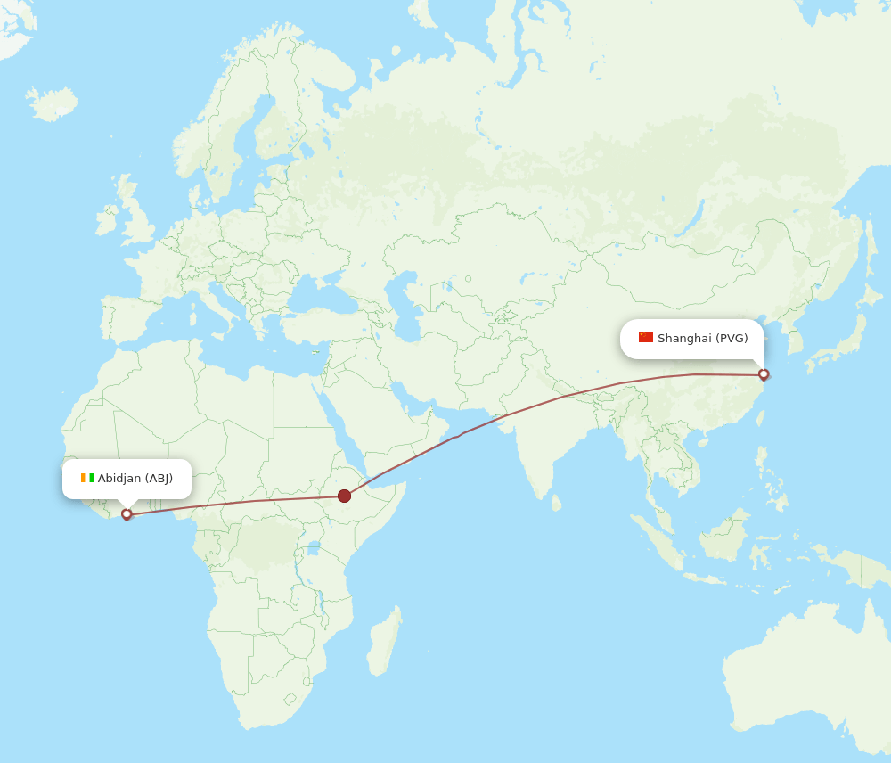 ABJ to PVG flights and routes map