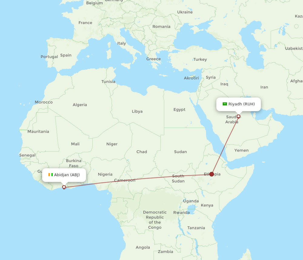 ABJ-RUH flight routes
