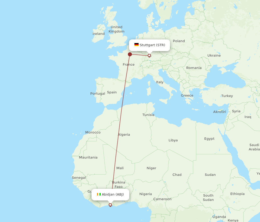 ABJ to STR flights and routes map