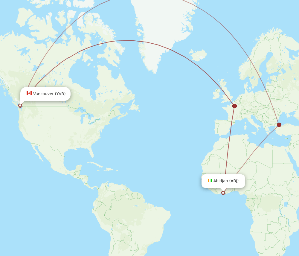ABJ-YVR flight routes