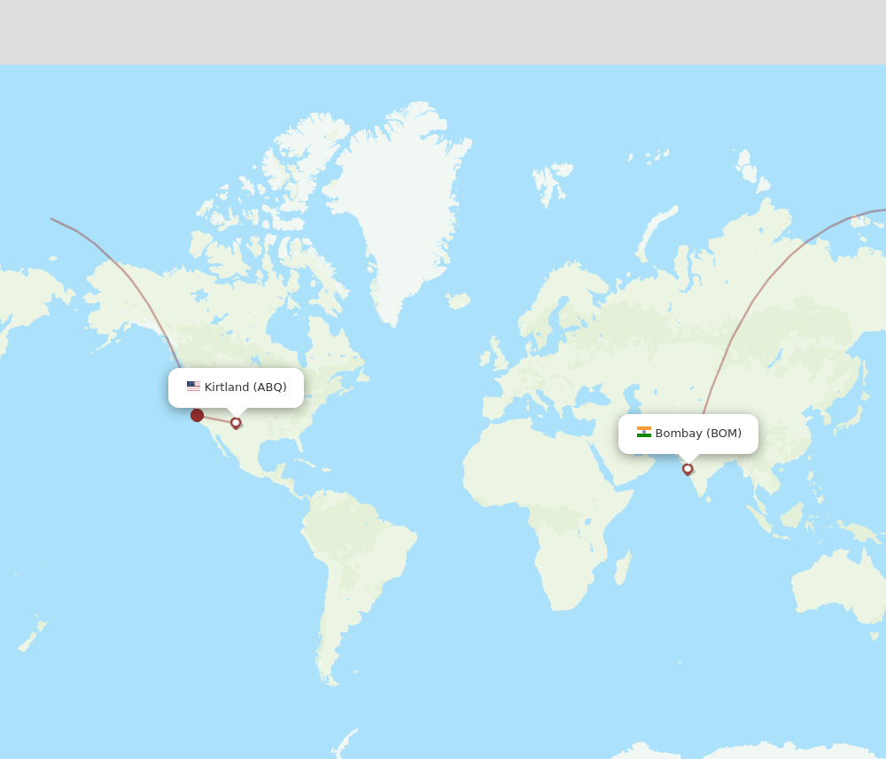 Mumbai - Albuquerque route map and flight paths