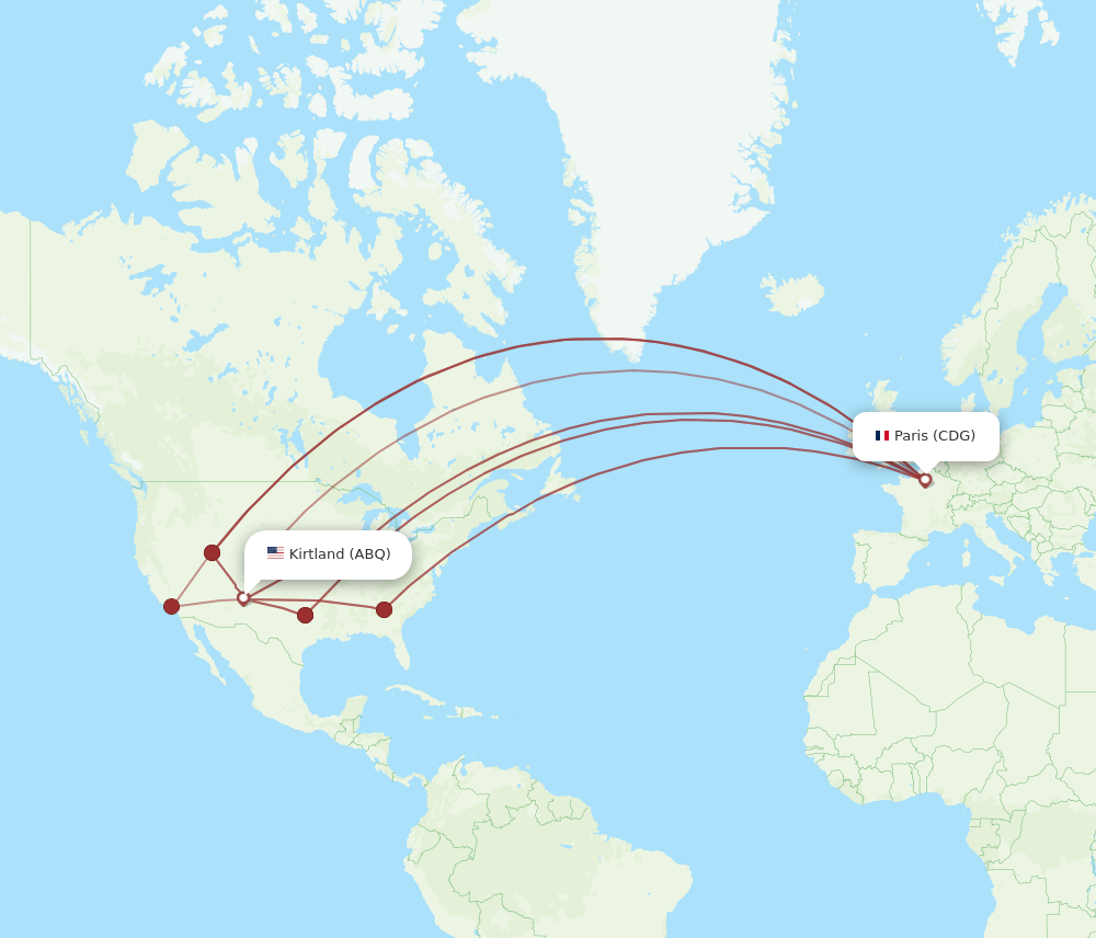 ABQ to CDG flights and routes map