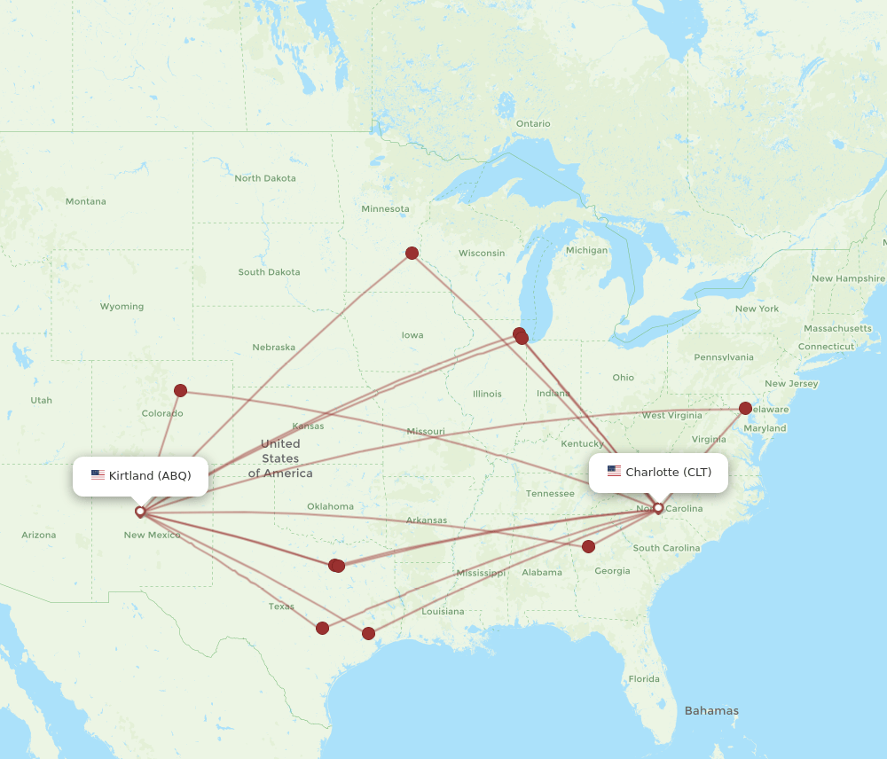 ABQ-CLT flight routes